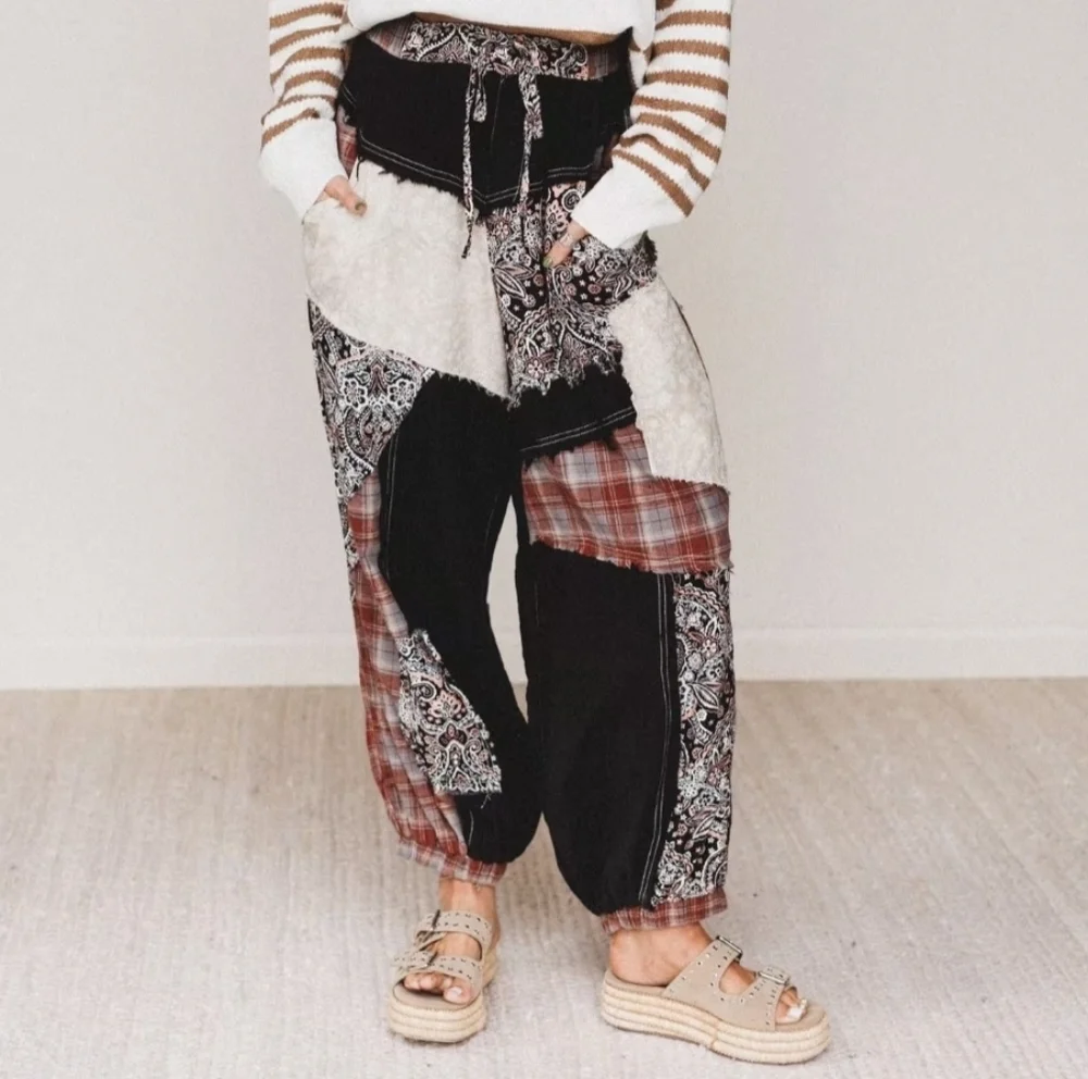 POL Black, Brown & Cream Patchwork Jogger Pants - Picture 1 of 13